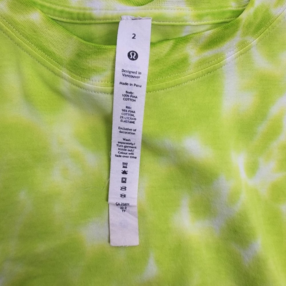 Lululemon All Yours Cropped Cotton T-Shirt Tie Dye Women's Size 2 Green Tie Dye - Picture 6 of 8